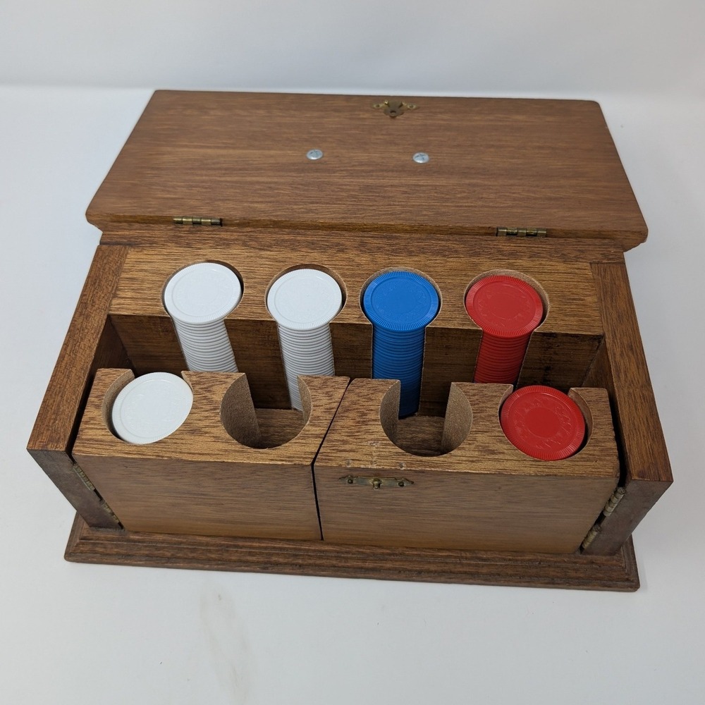 Vintage wooden poker chip carousel box w/ unique swing out chip holders gambling - Picture 3 of 16
